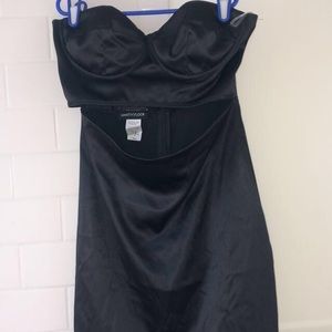 Black strapless cut out mini dress